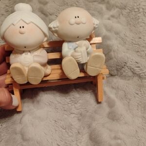Charming Elderly Couple Figurine on Bench
